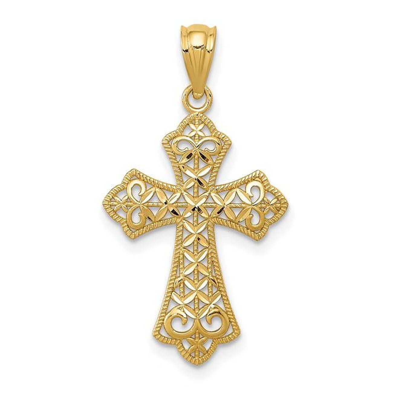 14K Yellow Gold Polished Filigree Cross Pendant W839