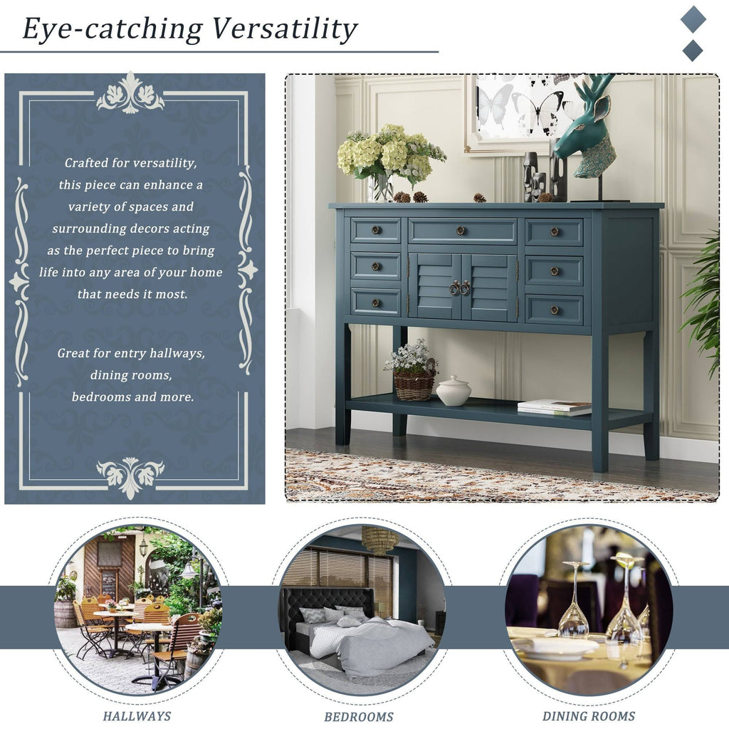 Blue Wood Console Table with 7 Storage Drawers and 1 Shelf Z7205