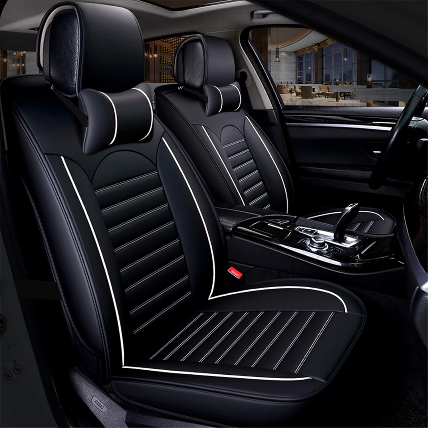 Khaki Black 2PCS Leather Car Seat Cover Y16569