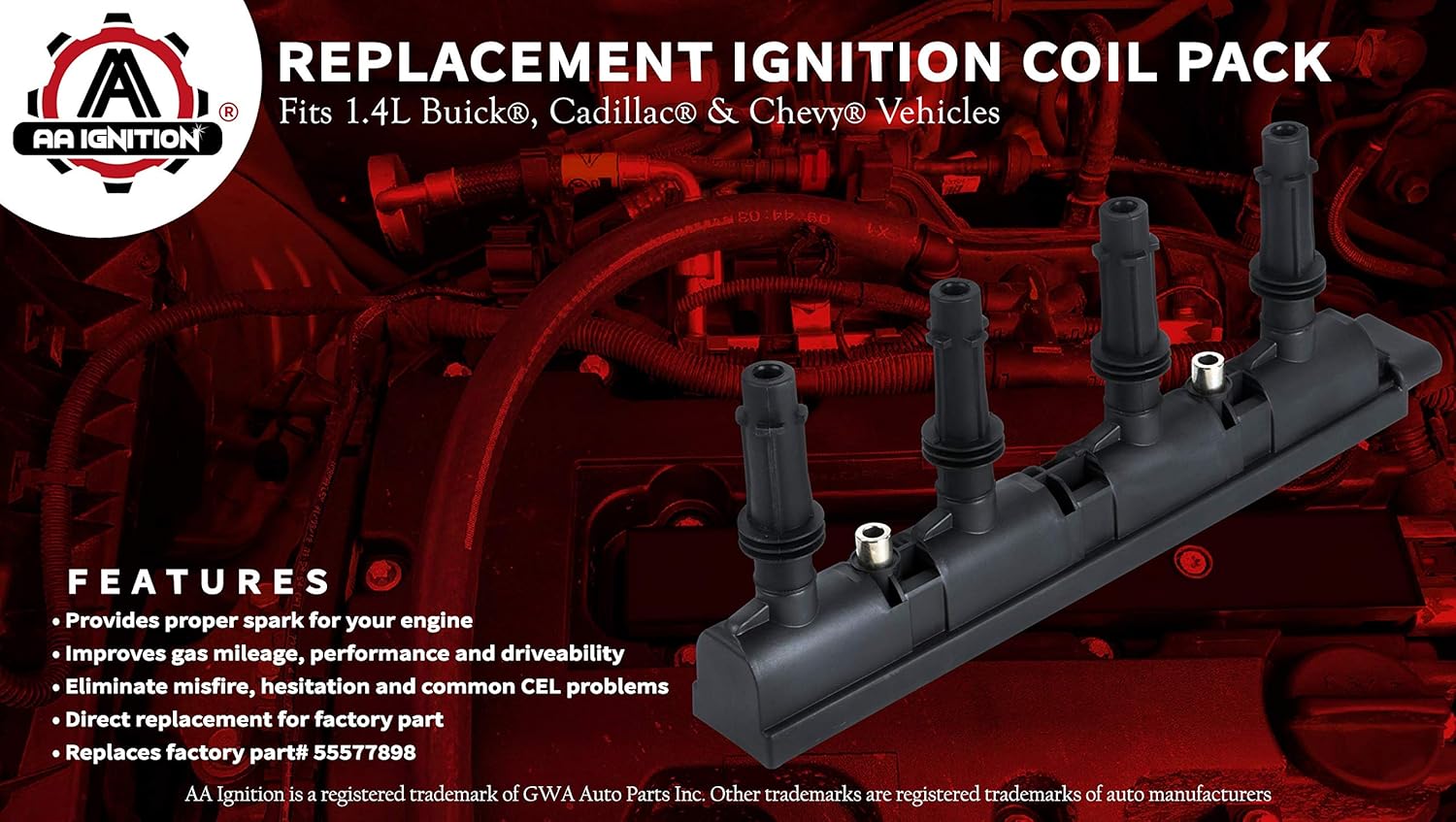 Ignition Coil Pack Compatible with 2011-2018 1.4L Encore, Cruze, Sonic, Trax, Volt Pack of 2 F821000