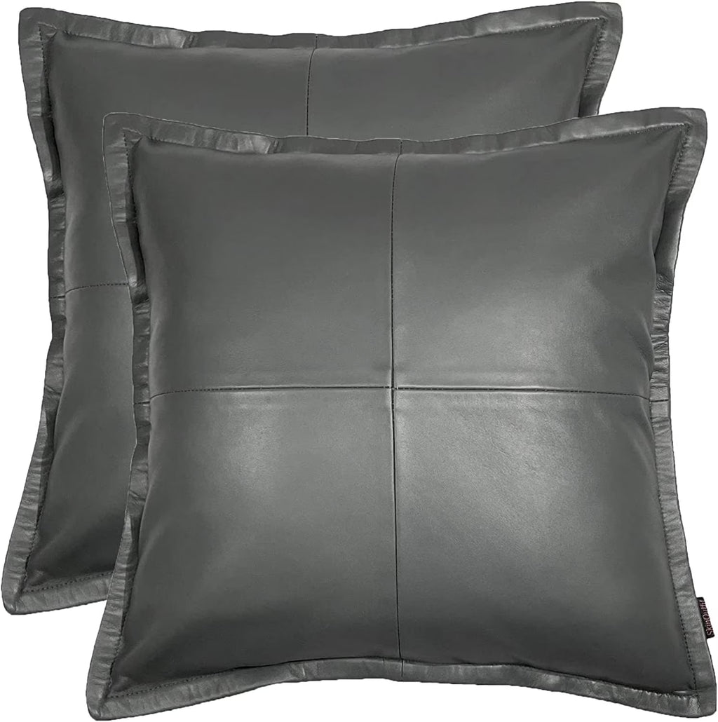 Genuine Leather Pillow Cover Gray Set of 2 14x14 inch J66681
