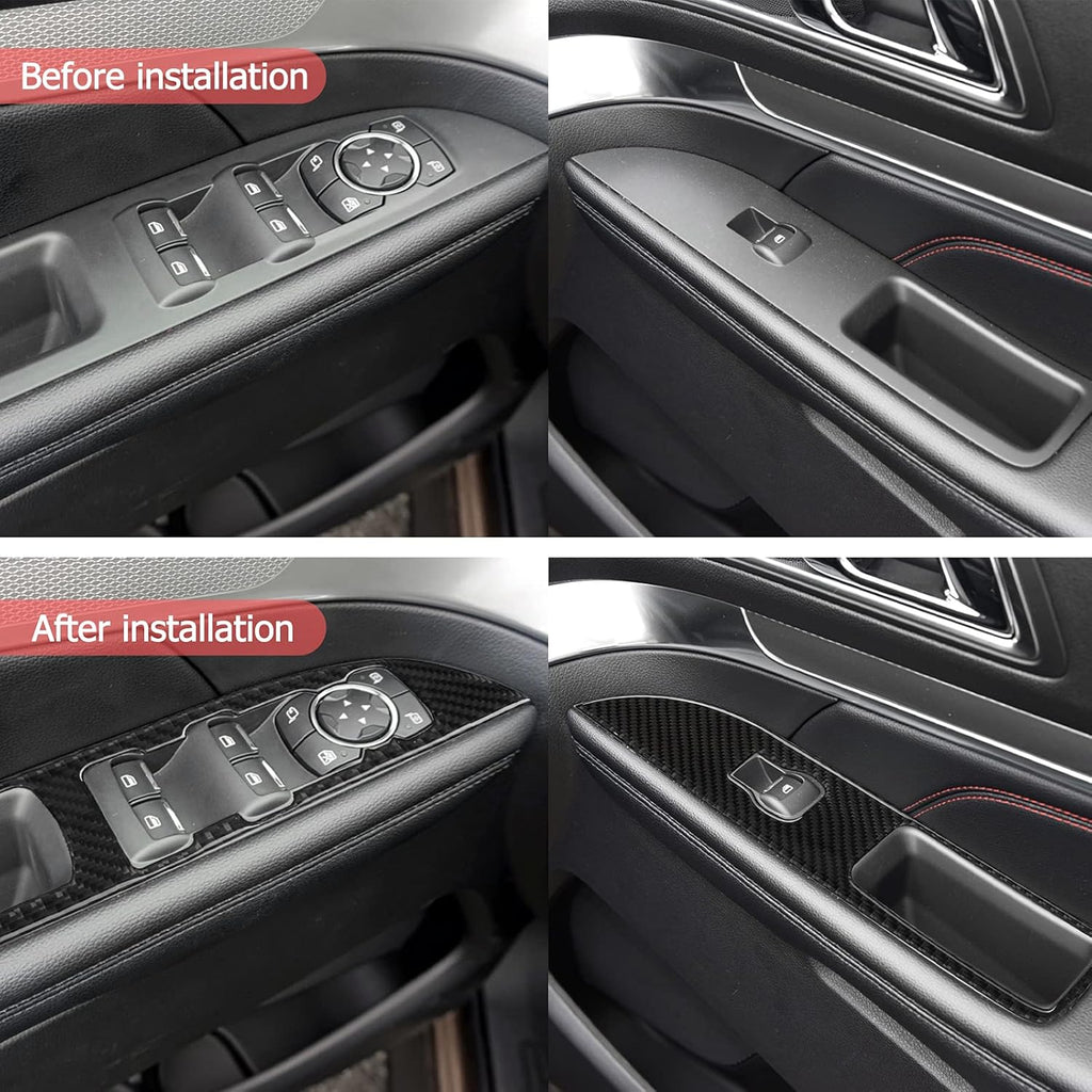 Carbon Fiber Window Switch Control Panel Cover Trim Sticker Interior Accessories for Ford Explorer 2014-2019 (Black) Pack of 2 T1889