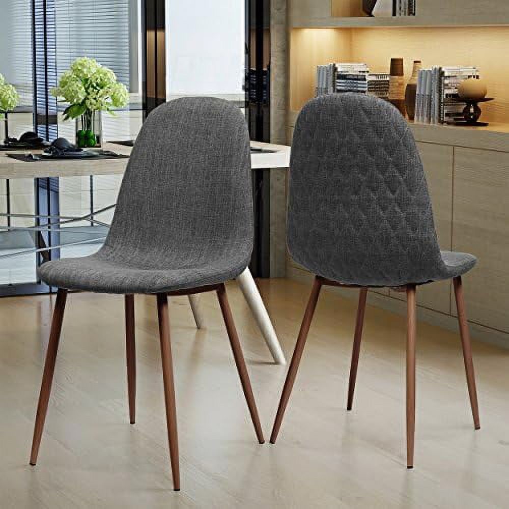 Light Grey Fabric Dining Chairs with Dark Walnut Wood Legs (Set of 2) W316073