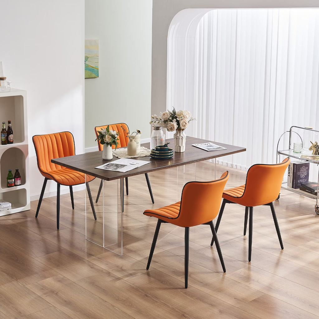 Orange PU Leather Wingback Dining Chair Set of 4 Q787886