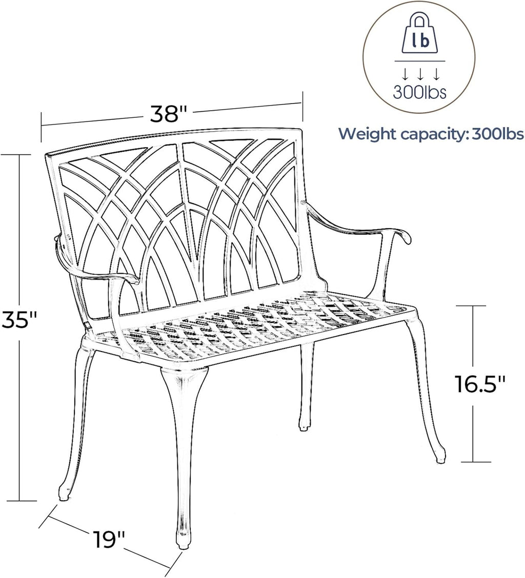 Black Cast Aluminum 2-Person Patio Bench M569