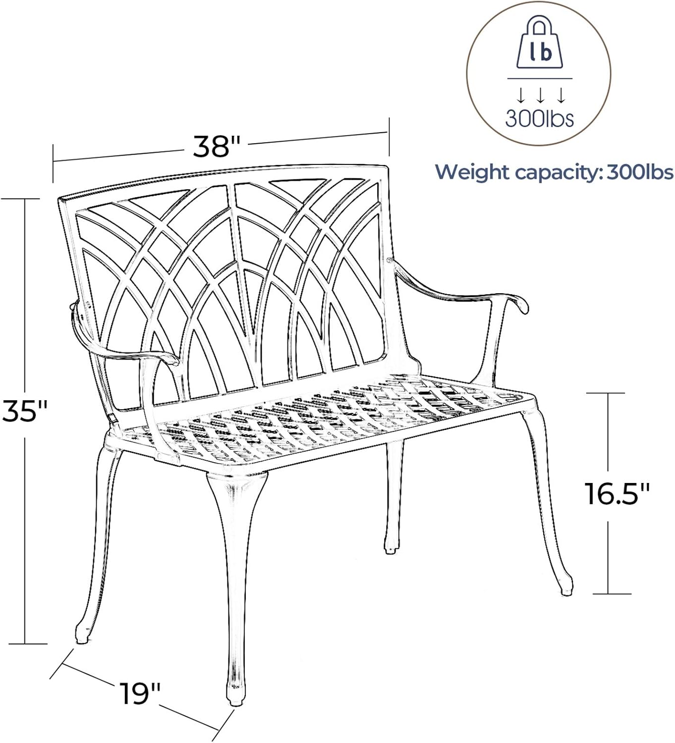 Black Cast Aluminum 2-Person Patio Bench M569