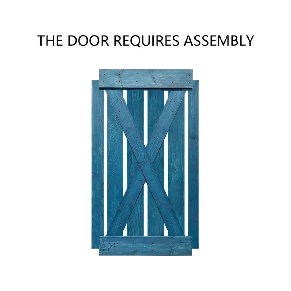 Solid Ocean Blue Stained Pine Wood Interior Sliding Barn Door Slab E409141