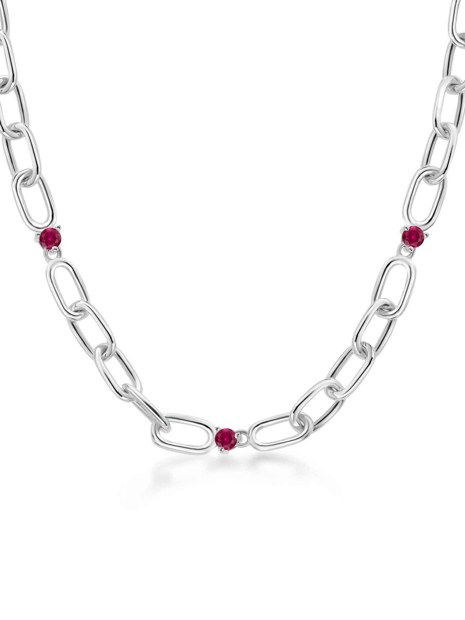 0.18 Ct Round Red Created Ruby 925 Sterling Silver Link Paperclip Chain Necklace J9299