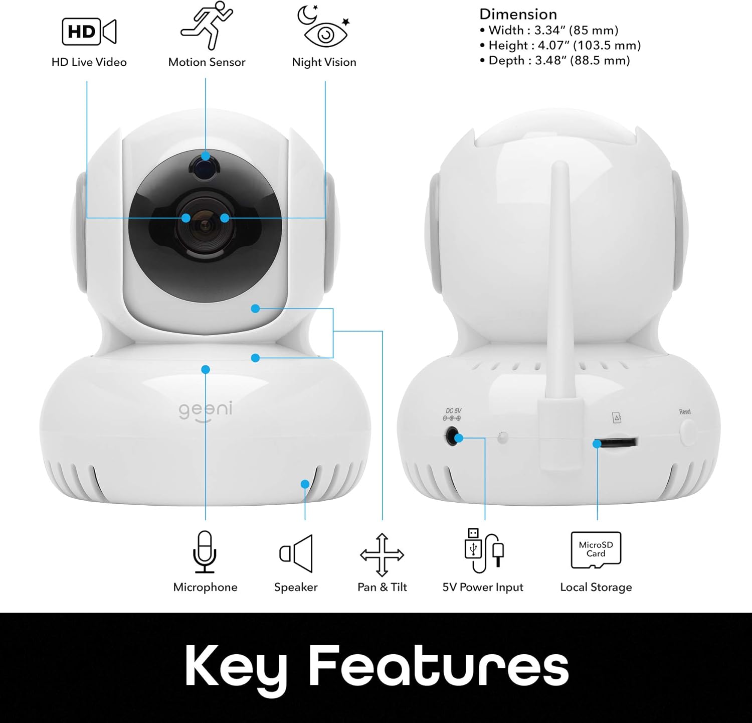 White 720p Wireless Indoor Surveillance Camera, Pack of 2 J35511