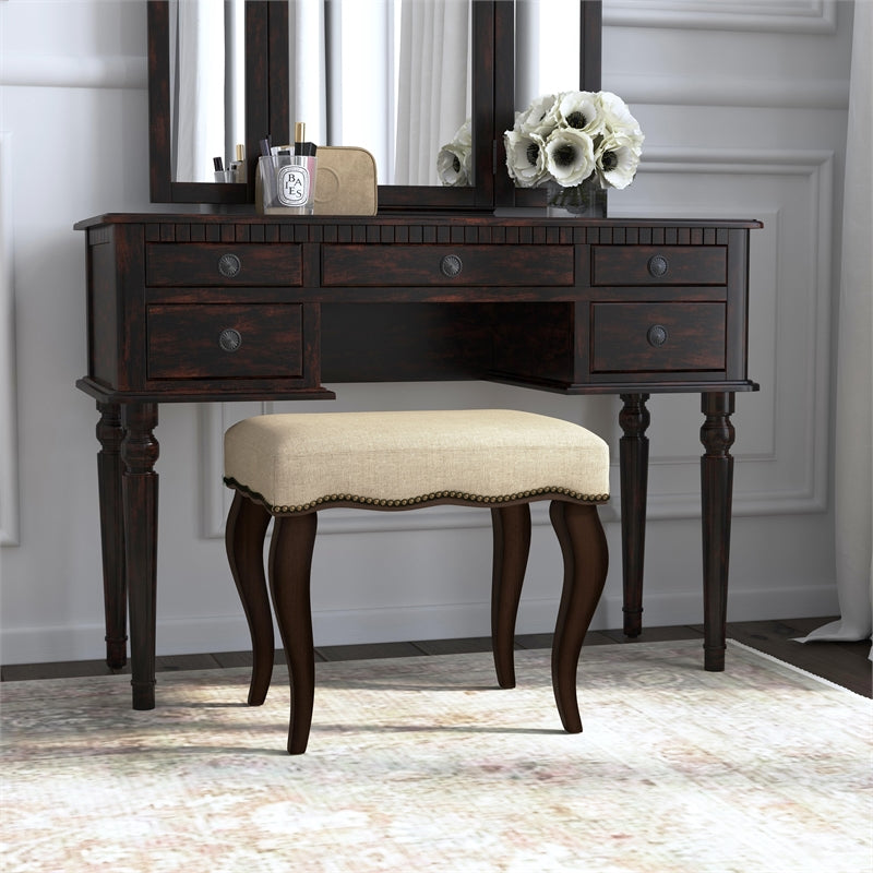 Burnished Oak Wood Backless Vanity Stool Z969