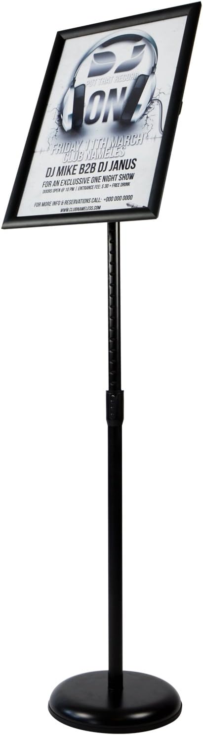 Adjustable Pedestal Poster Stand Aluminum Snap Open Frame for 11 x 17 Inch, Black K9124