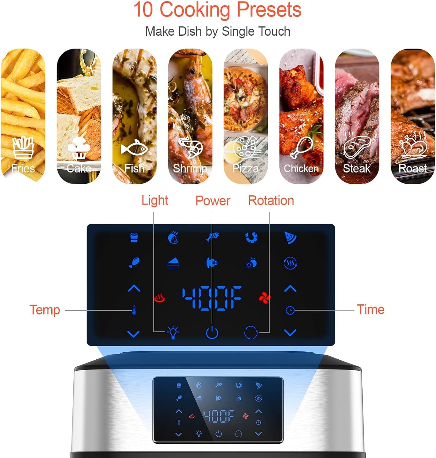 10-in-1 20 Quart Air Fryer Toaster Oven Combo with Rotisserie Dehydrator I63835