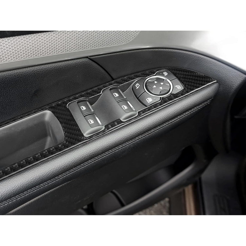 Carbon Fiber Window Switch Control Panel Cover Trim Sticker Interior Accessories for Ford Explorer 2014-2019 (Black) Pack of 2 T1889