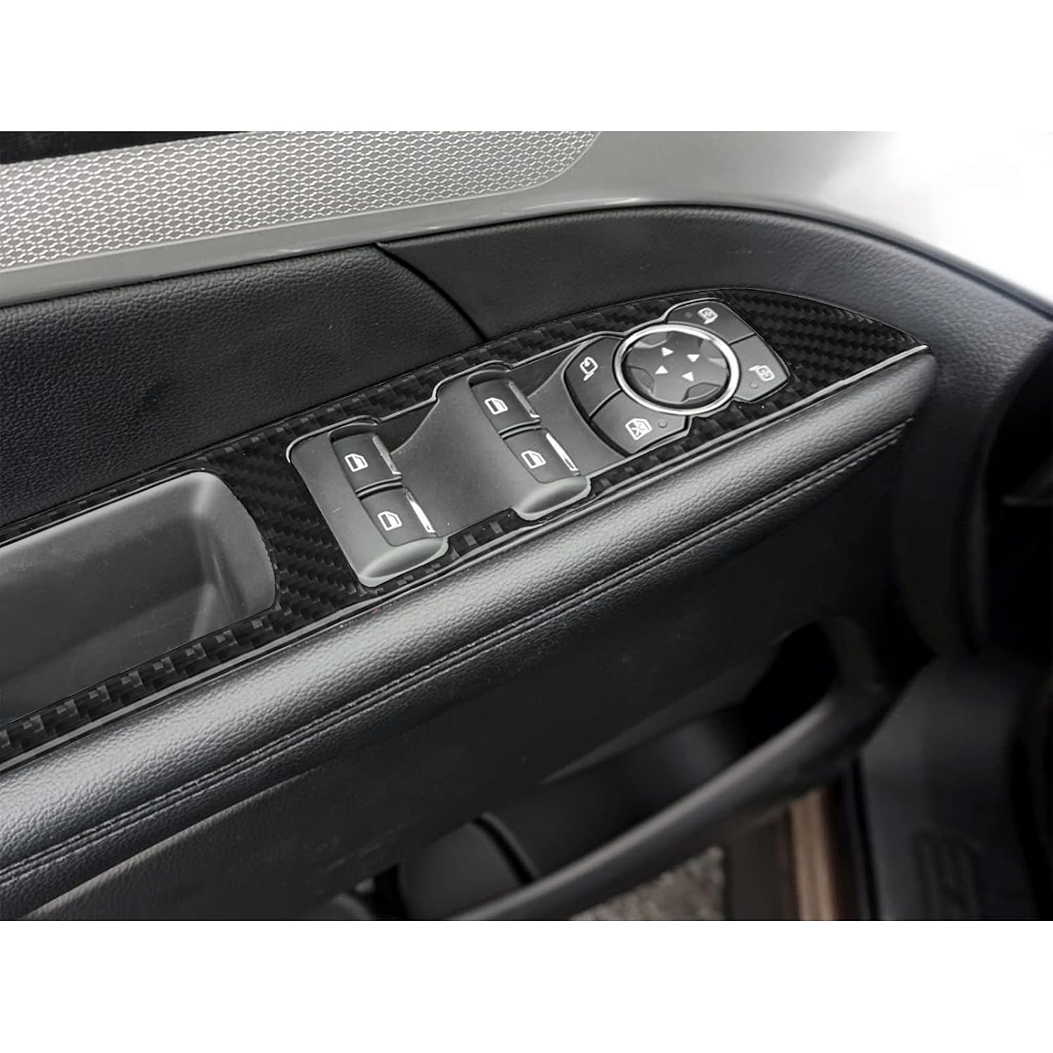 Carbon Fiber Window Switch Control Panel Cover Trim Sticker Interior Accessories for Ford Explorer 2014-2019 (Black) Pack of 2 T1889