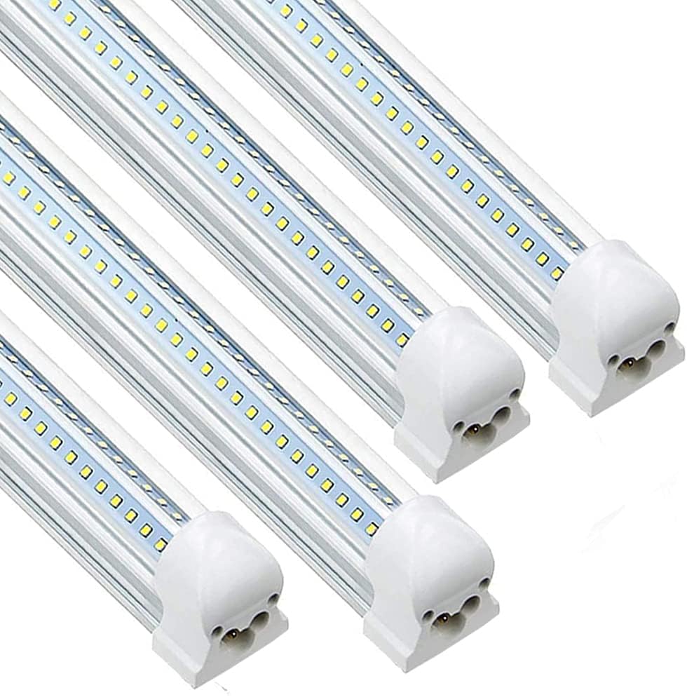 8ft 72W 7200LM 6500k Clear Cover Cool White Dual Row V Shape Linkable T8 Integrated LED Shop Light R14555