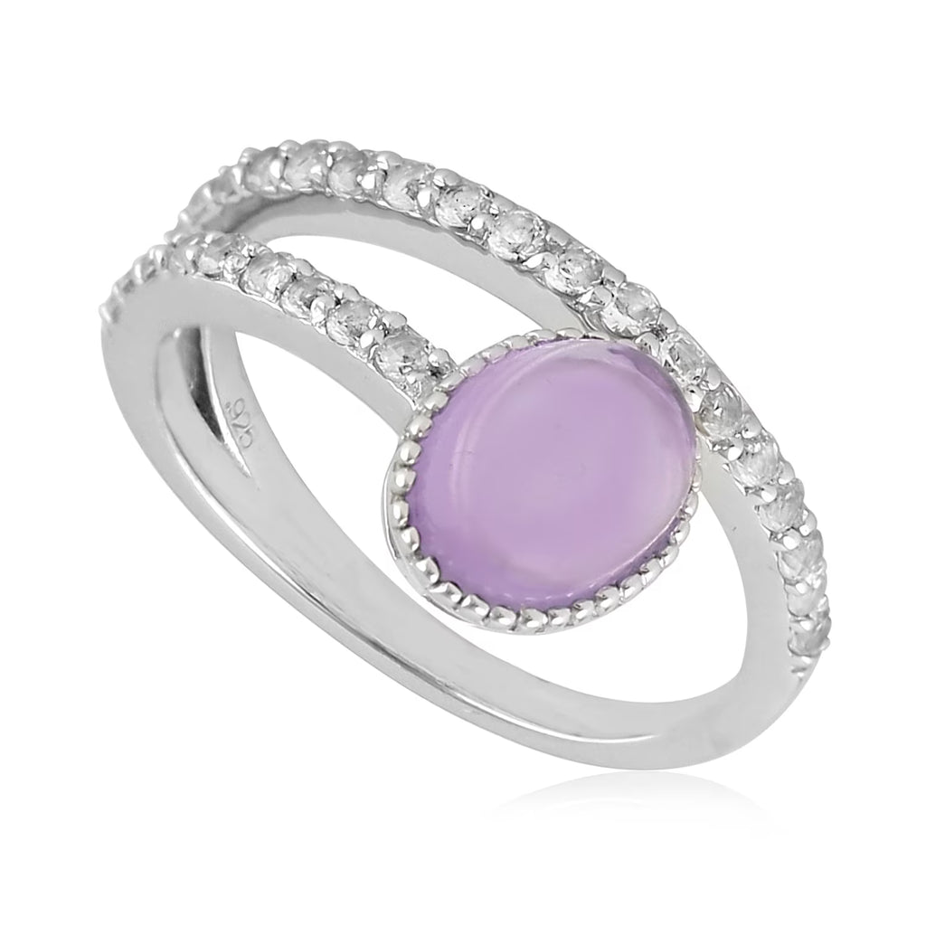 Oval Purple Amethyst Topaz Band Ring 925 Silver D91748