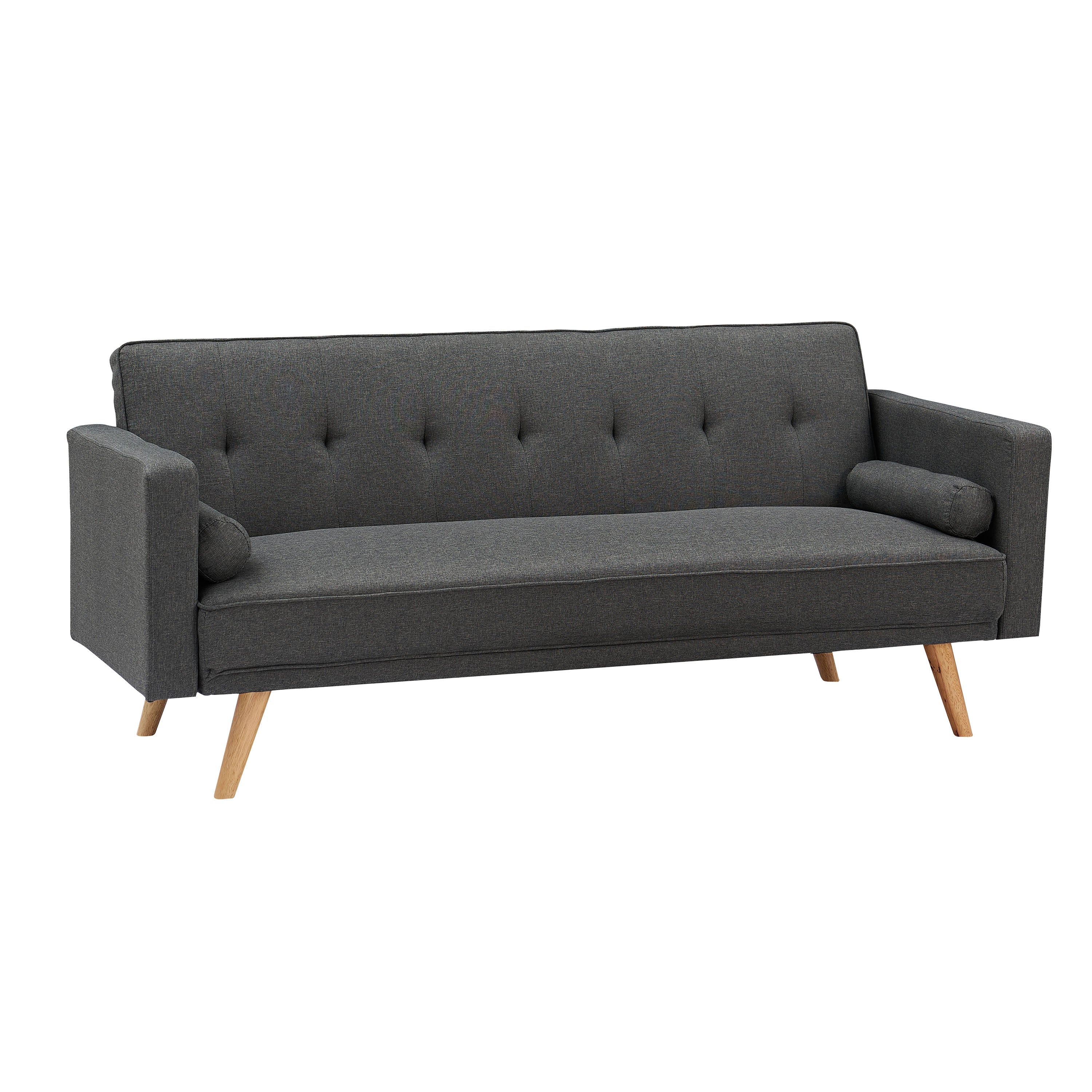 Dark Gray Fabric Futon Sofa Bed with Two Pillows D79172