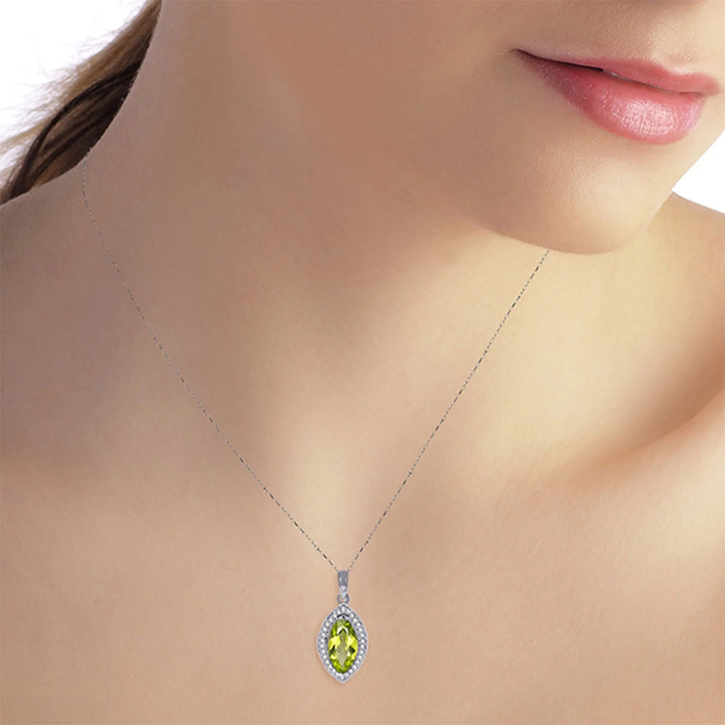 14k White Gold Diamond & Peridot Pendant Necklace F115